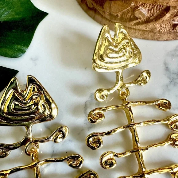 2/$30šµ Fish Earrings Gold Wire Italy Coastal Ocean Beach Mediterranean Sardine - Picture 9 of 12